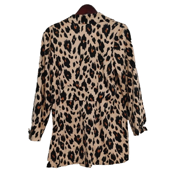 Robert Louis Womens Cotton Animal Print Tan Black Trench Coat Belted XL leopard - Picture 3 of 15